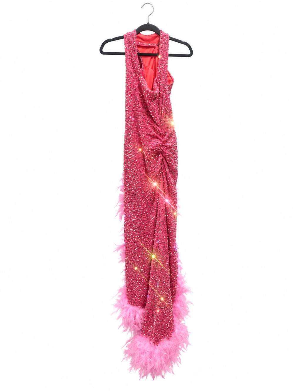 Pink Feather Trim Maxi Dress vintage - Picture 2 of 2